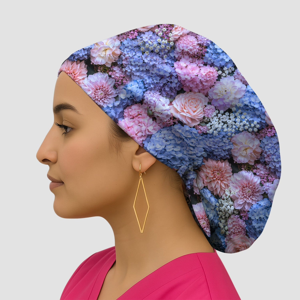 Pastel Hydrangea Rose Blossom Scrub Cap