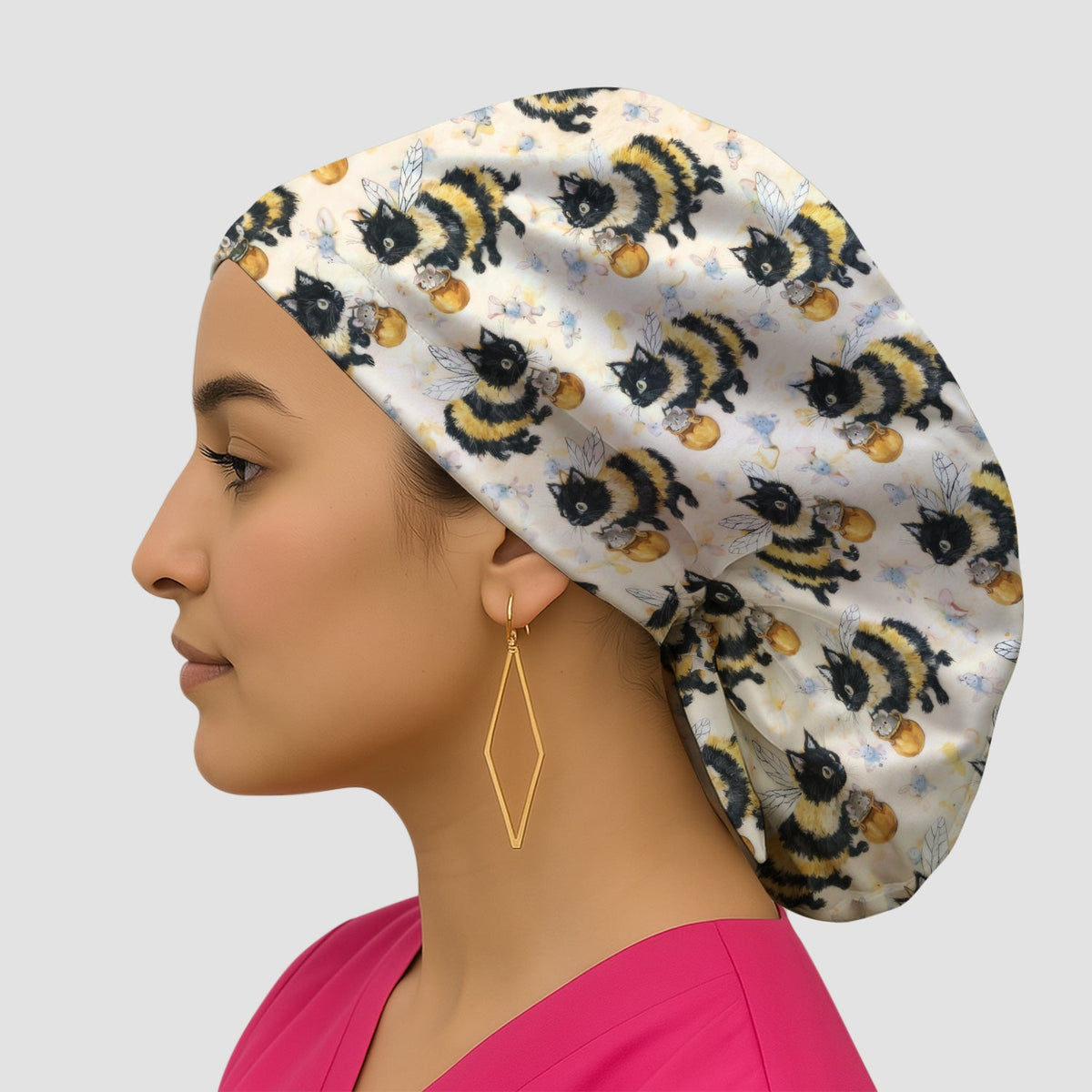 Adorable Bumblebee Cat Honey Jar Scrub Cap