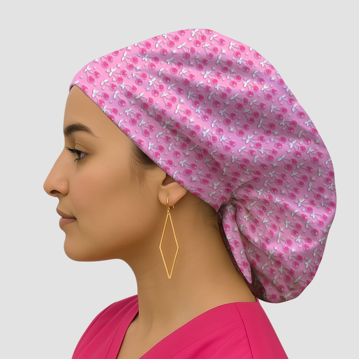 Pink Cherry Sparkle Nurse Scrub Cap