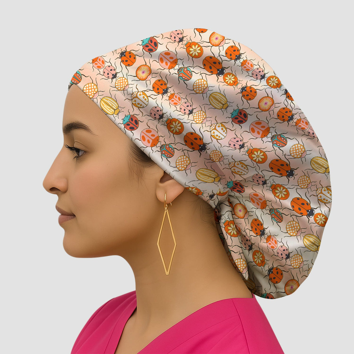 Ladybug Beetle Floral Scrub Cap