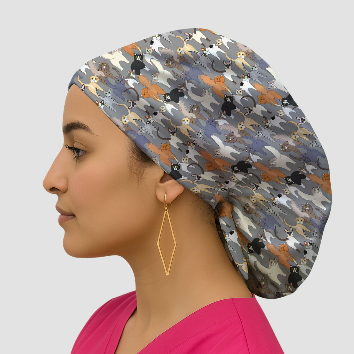 Whimsical Multicolor Cat Cartoon Scrub Cap