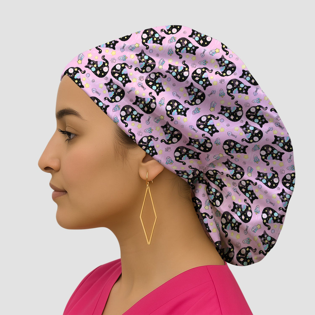 Galaxy Black Cat Space Scrub Cap