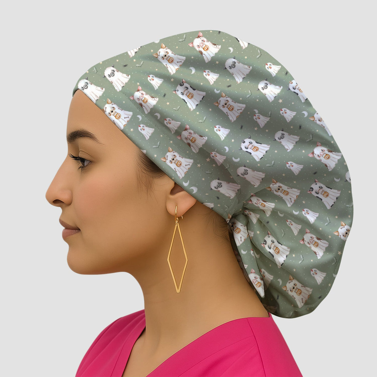 Spooky Farm Animal Ghost Scrub Cap