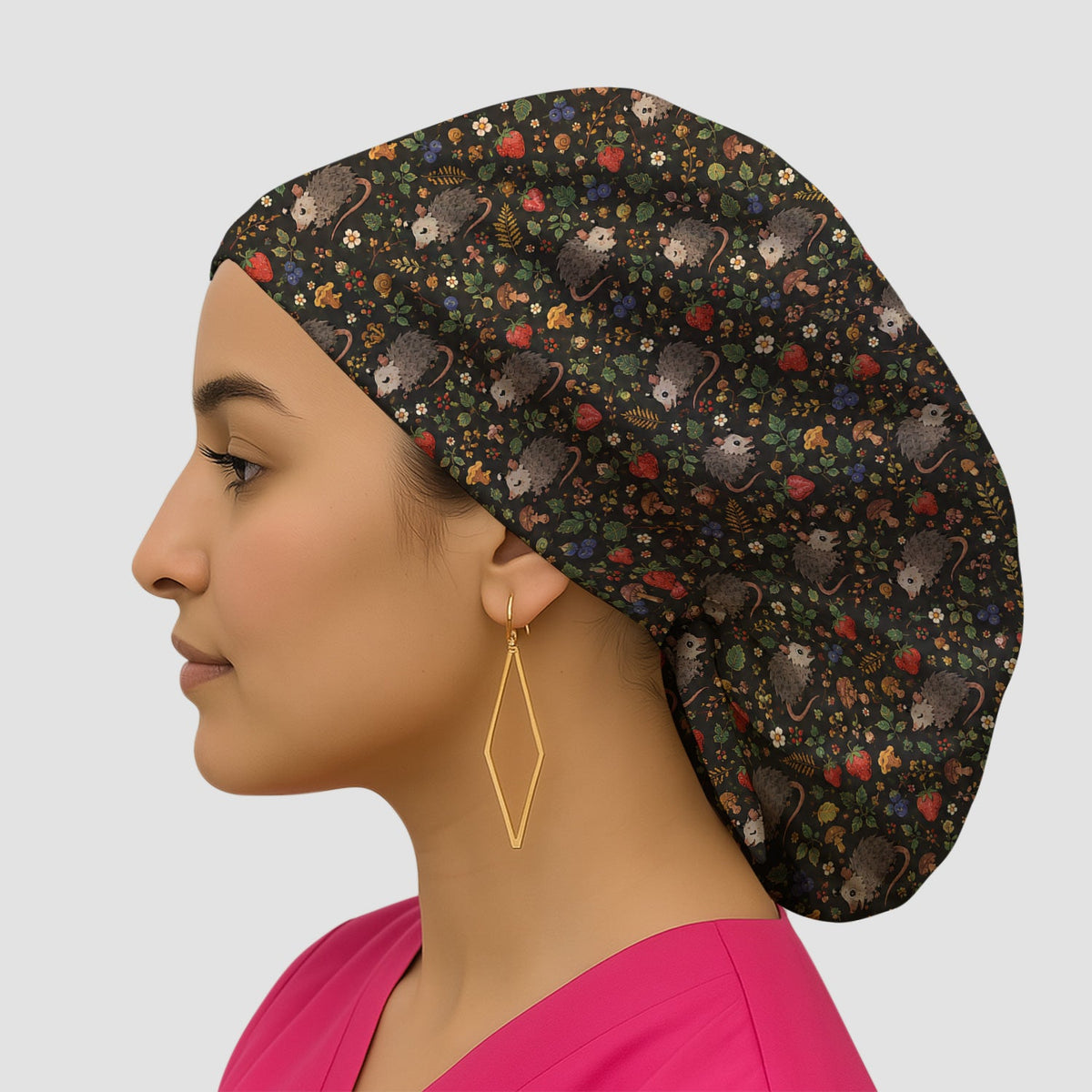 Woodland Opossum Berry Mushroom Scrub Cap