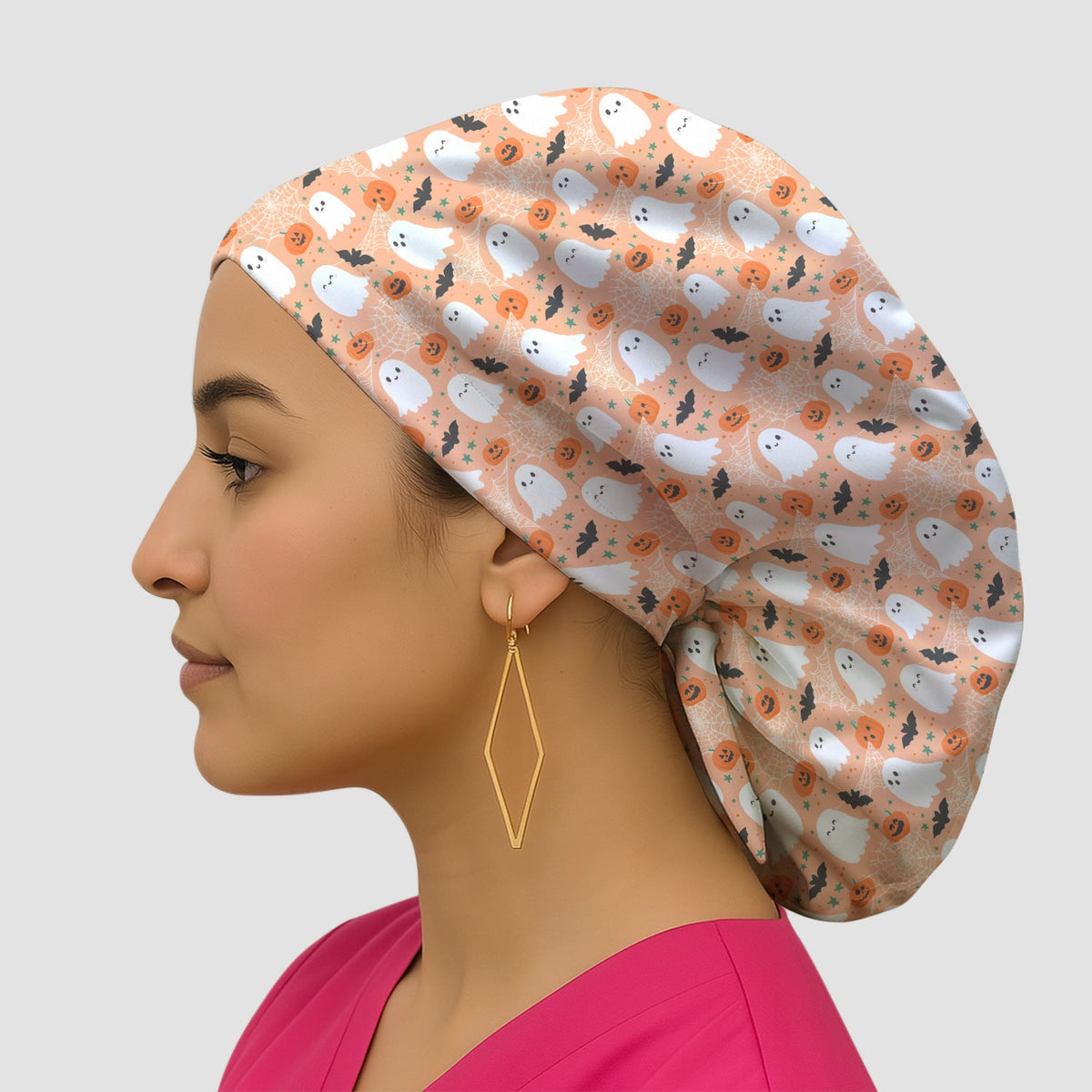Halloween Ghost Pumpkin Scrub Cap
