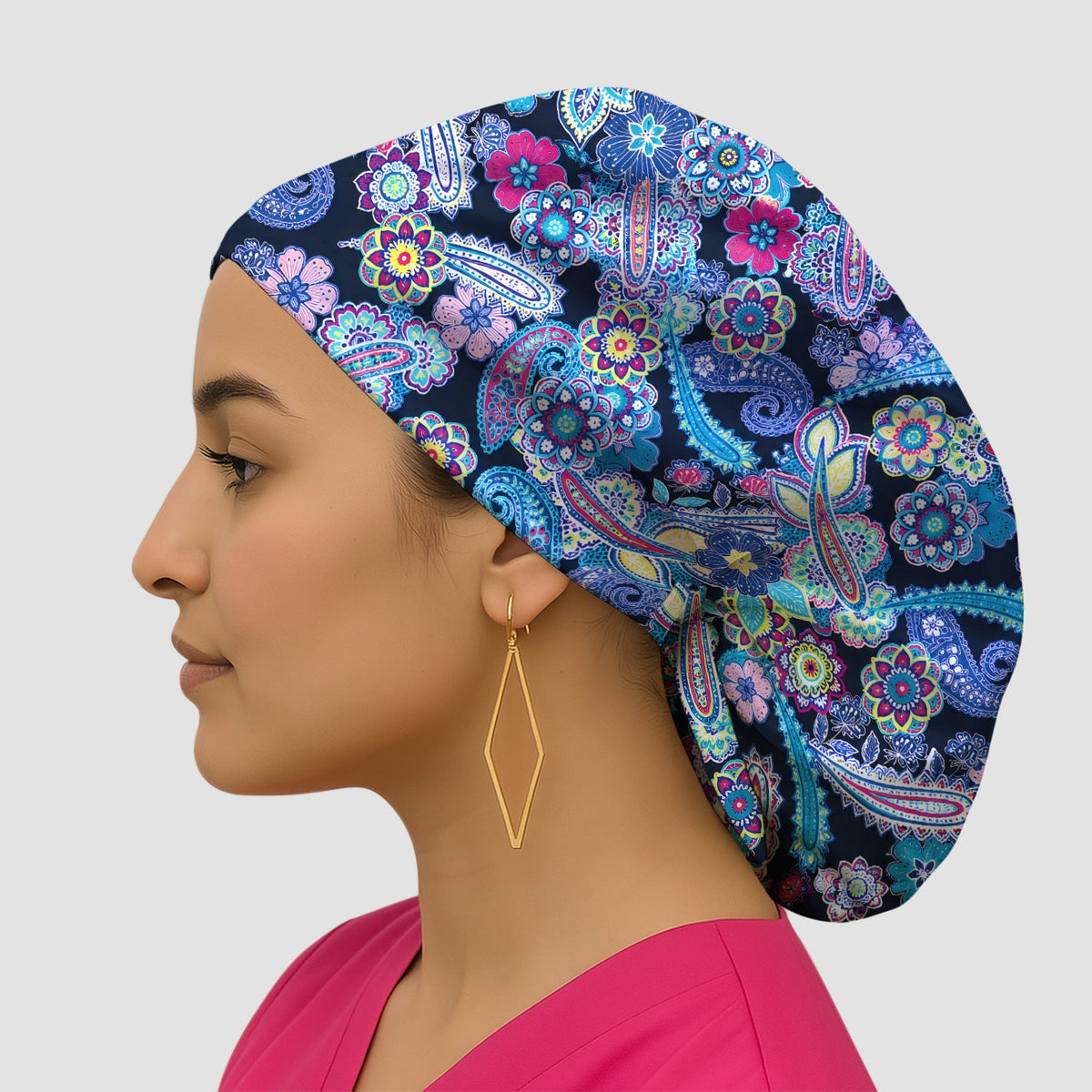 Vibrant Paisley Floral Scrub Cap