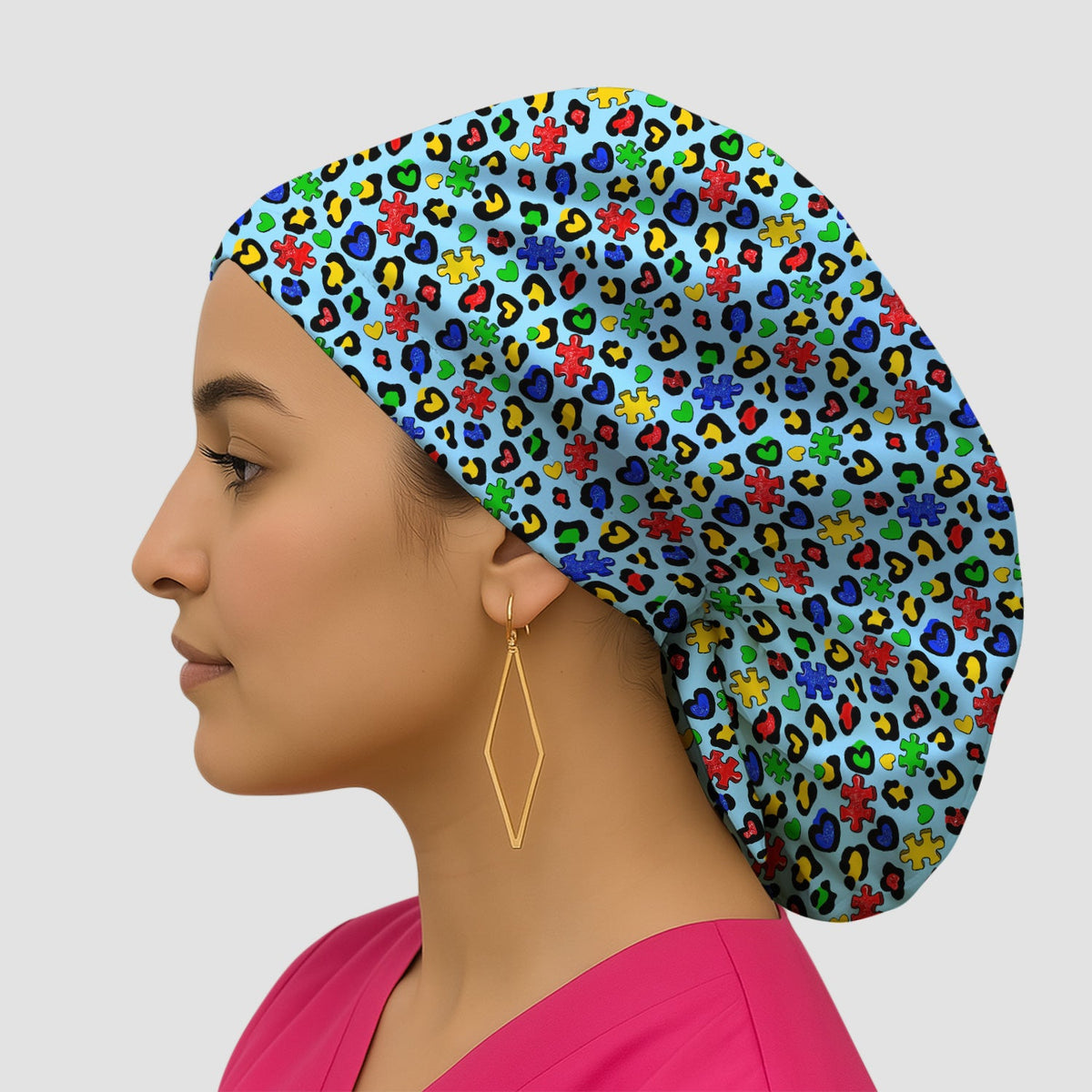 Colorful Puzzle Heart Scrub Cap