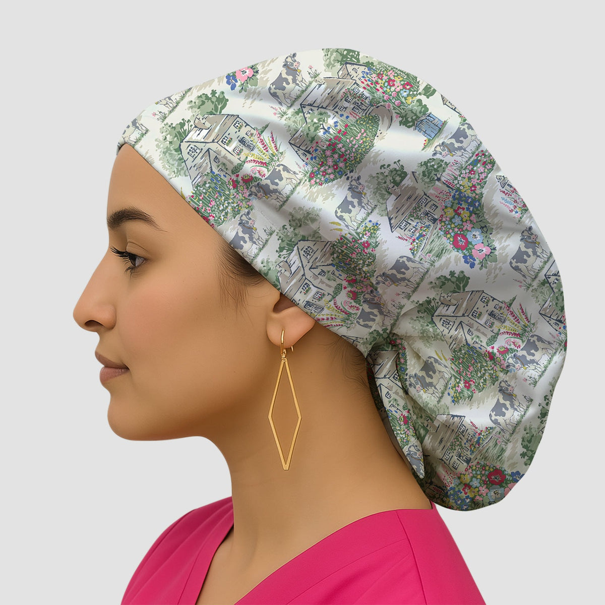 Countryside Cows Cottage Garden Scrub Cap