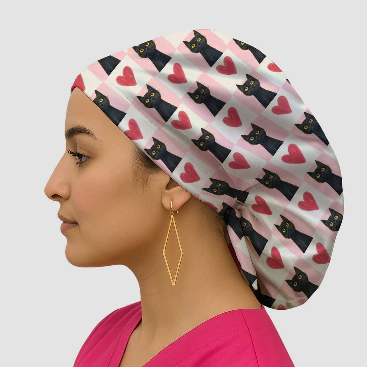 Cute Black Cat Heart Scrub Cap