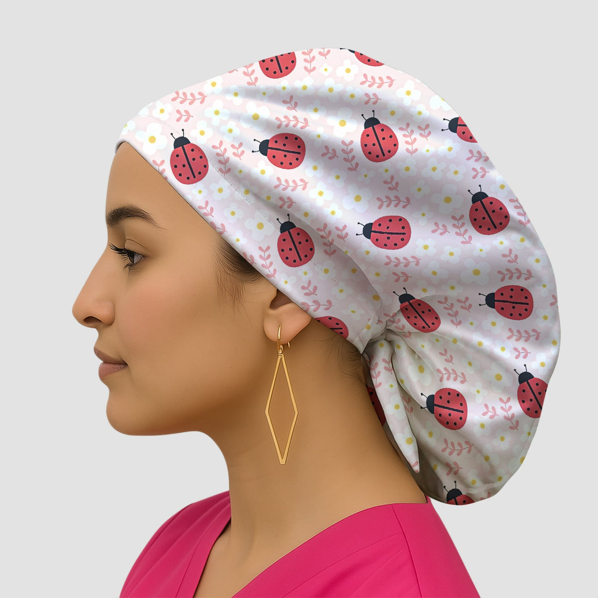Lovely Ladybug Blossom Garden Scrub Cap