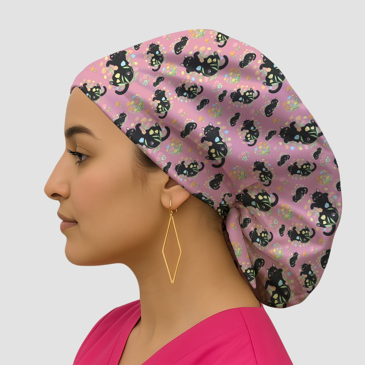 Cats Cute Poses Floral Scrub Cap