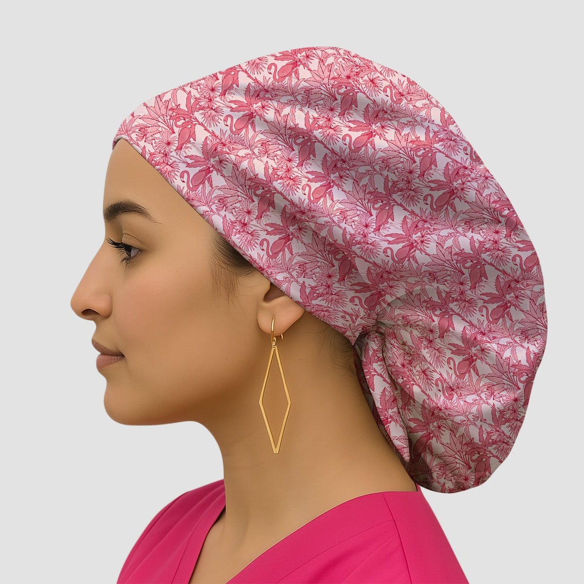 Tropical Flamingo Palm Leaves Scrub Cap