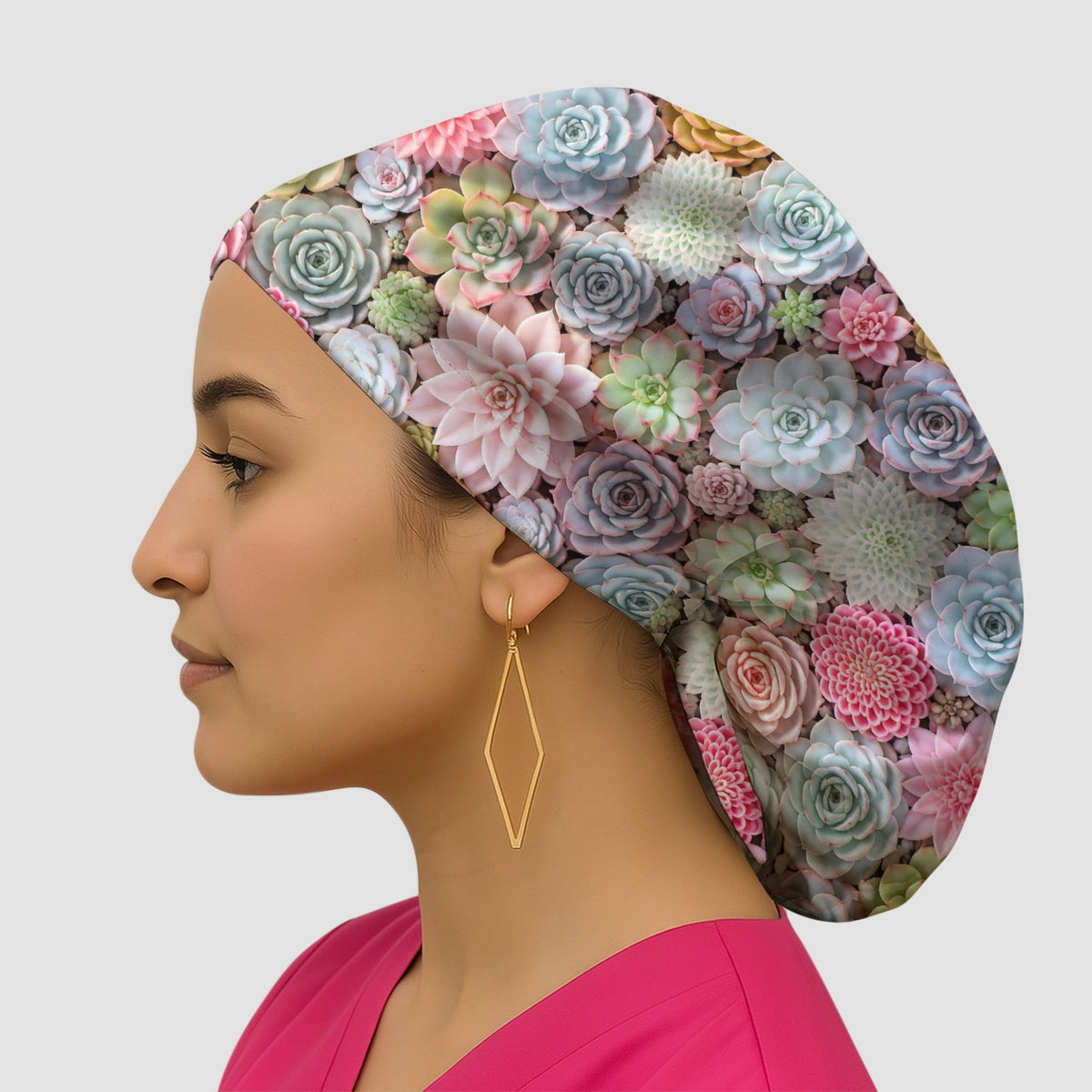 Pastel Succulent Blossom Scrub Cap