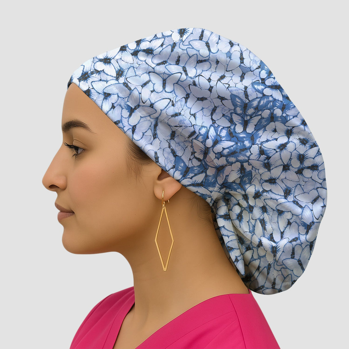 Blue Butterfly Floral Scrub Cap