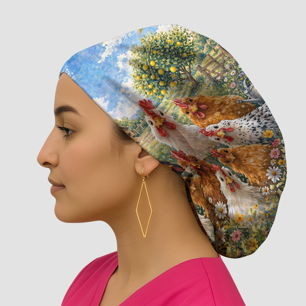Rustic Chicken Farm Garden Scrub Cap
