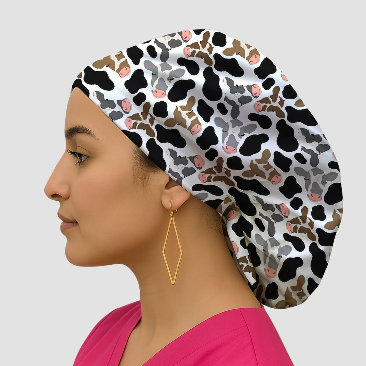 Cow Face Black White Scrub Cap