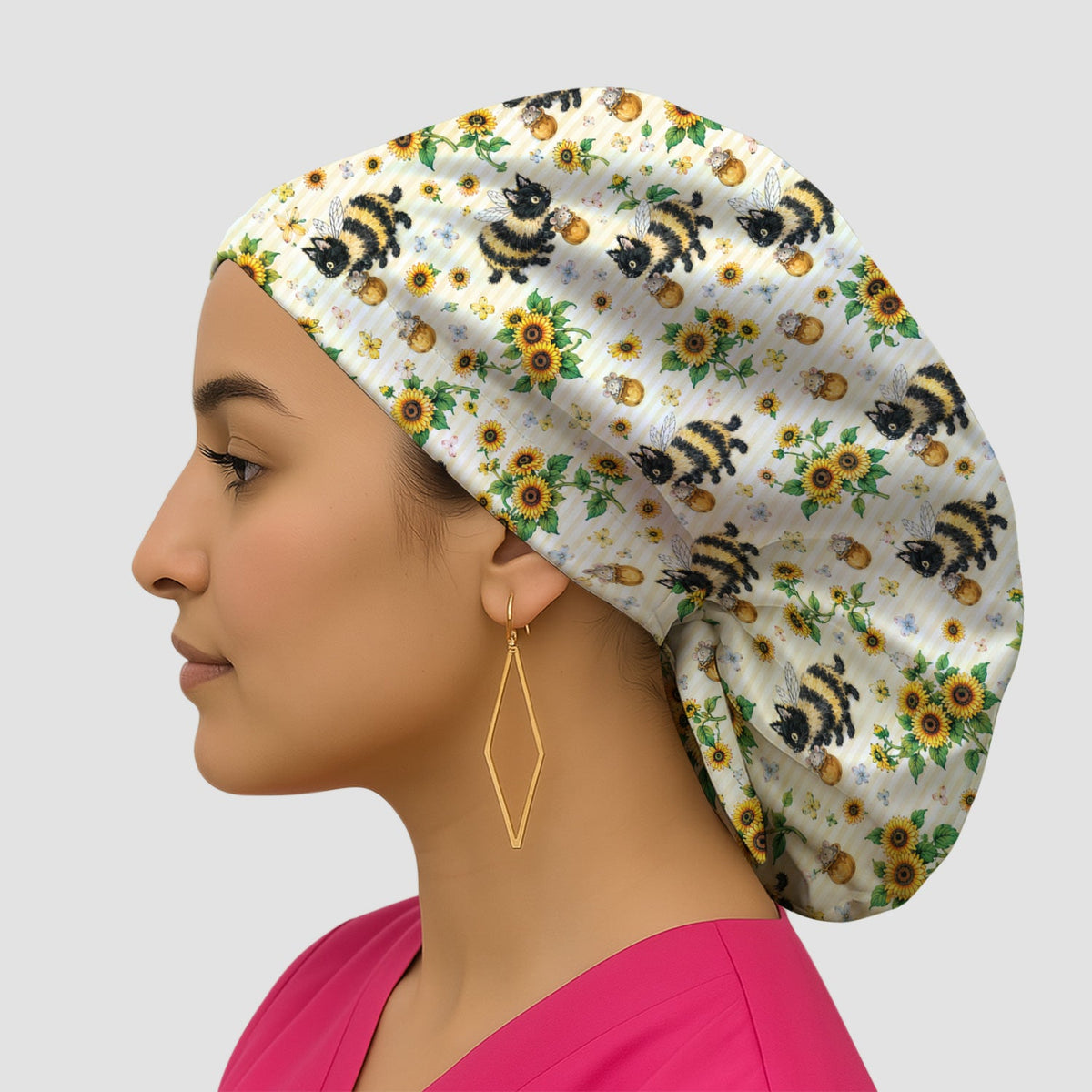 Bumblebee Cat Sunflower Scrub Cap