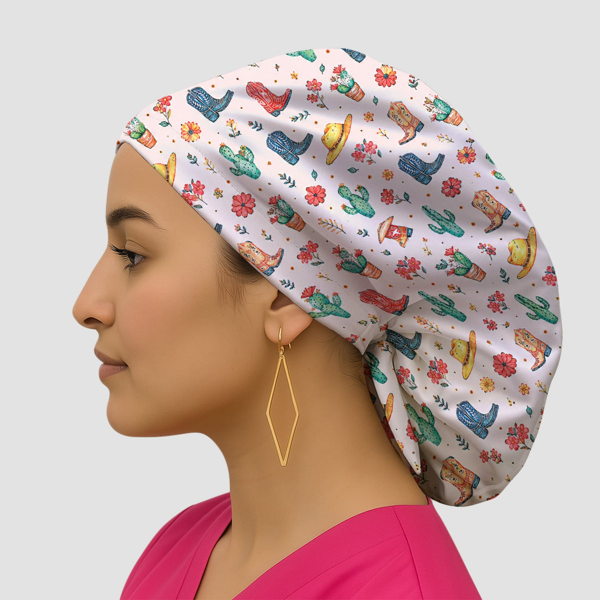 Whimsical Western Cactus Boots Scrub Cap