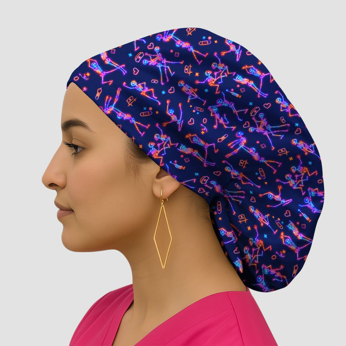 Neon Dancing Skeleton Scrub Cap