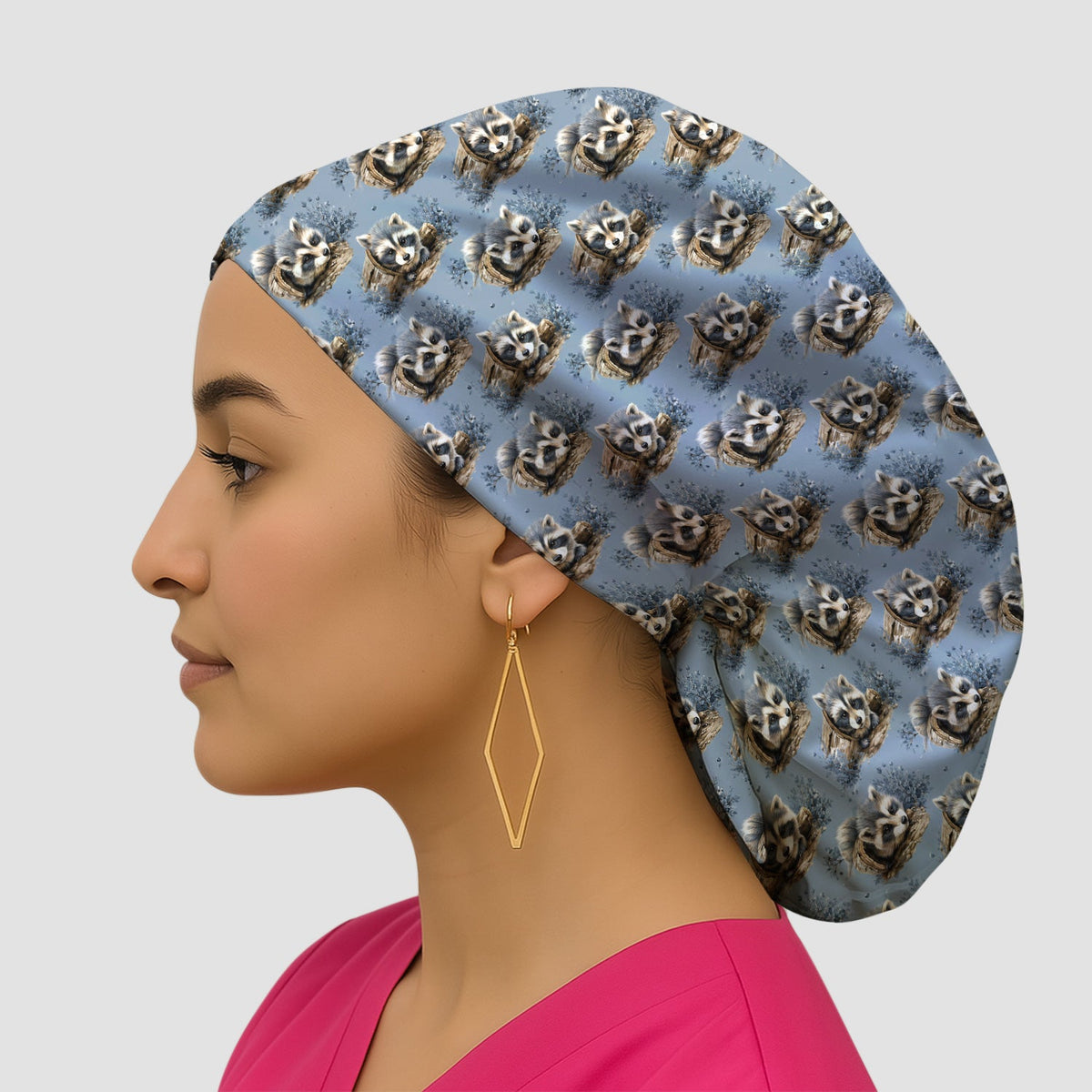 Raccoon In Log Scrub Cap