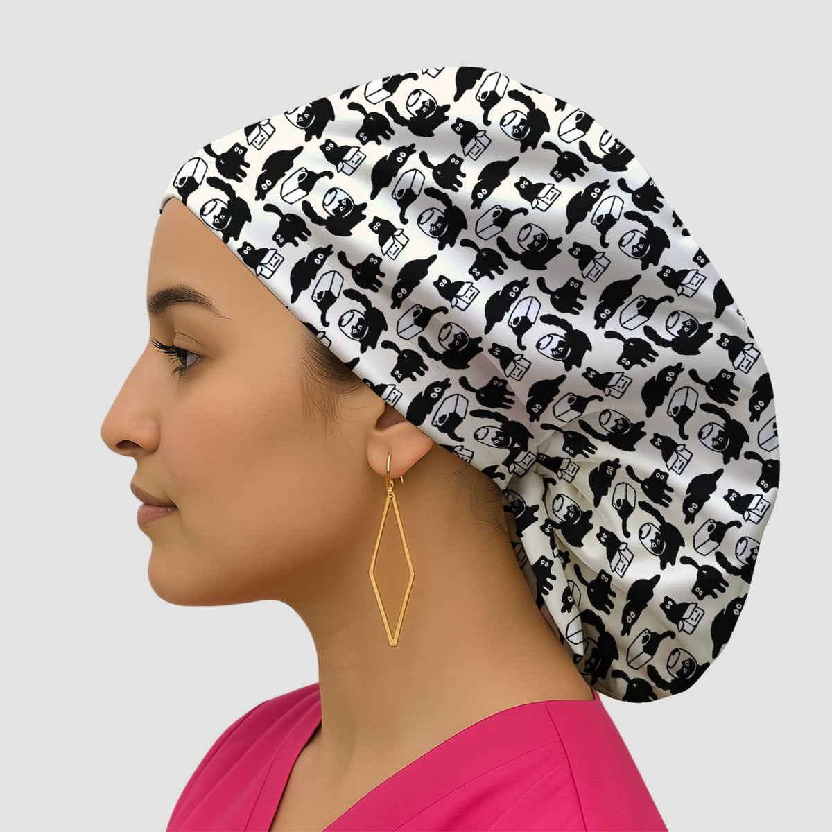 Dark Playful Cat Scrub Cap
