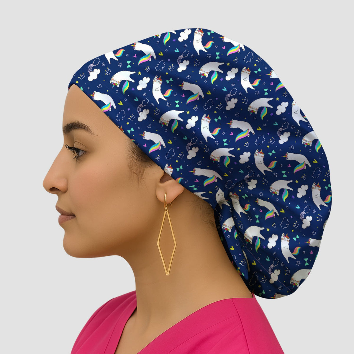 Unicorn Cat Rainbow Tail Clouds Scrub Cap
