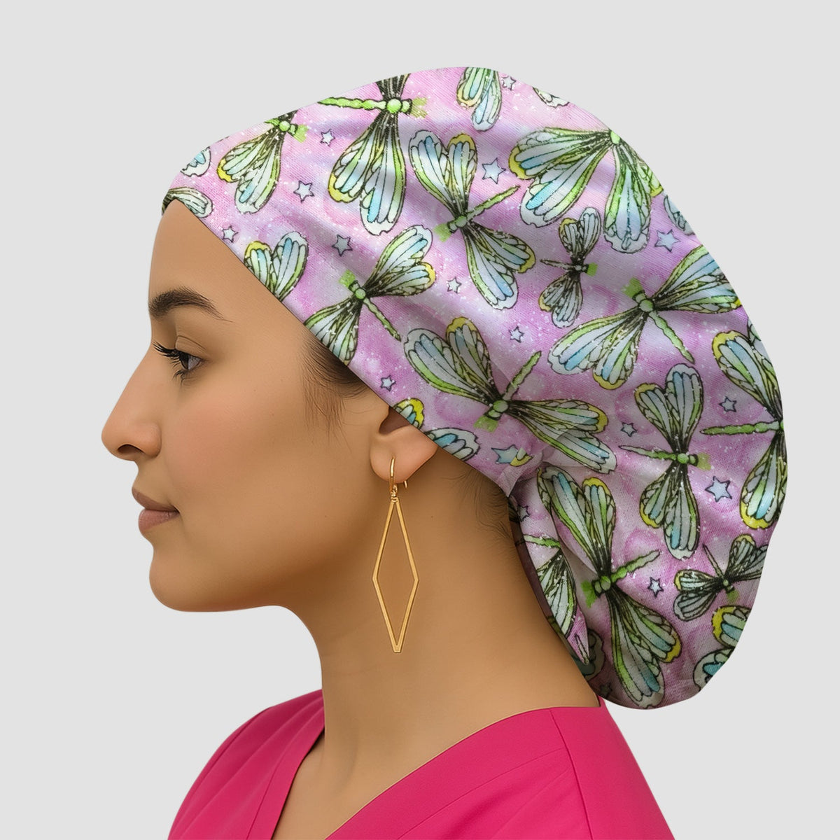 Dragonfly Pink Starry Scrub Cap