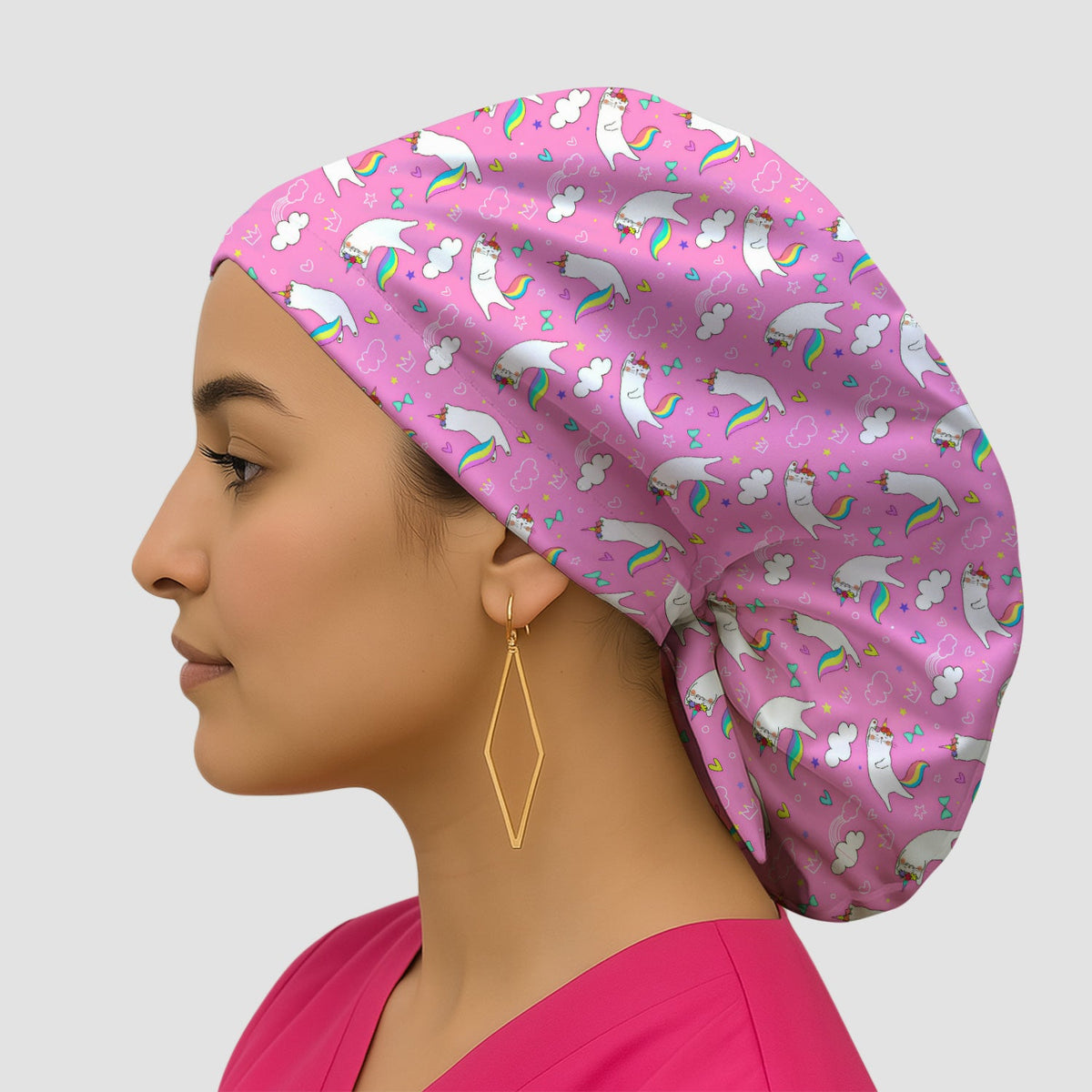 Unicorn Cat Rainbow Tail Clouds Scrub Cap
