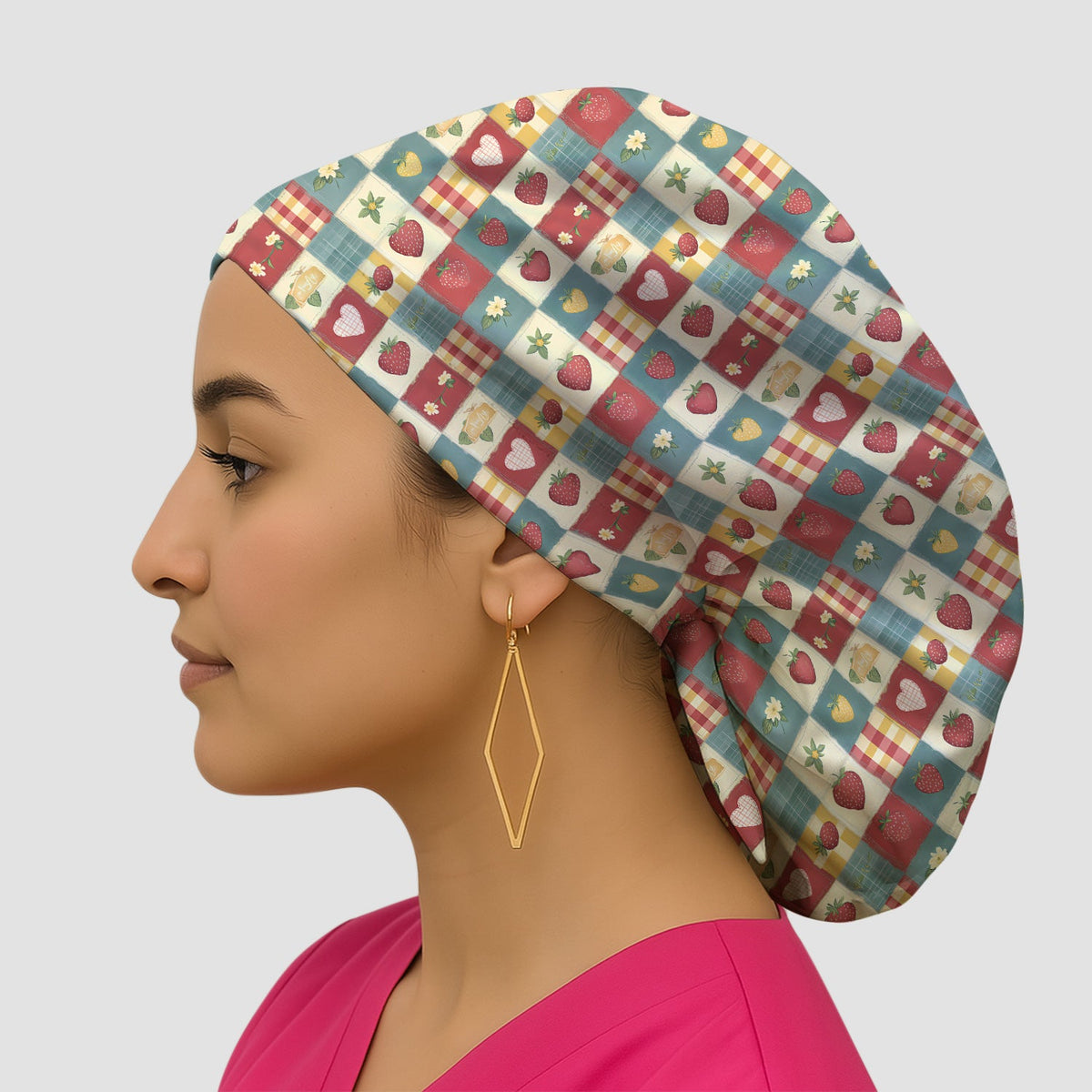 Strawberry Floral Patchwork Scrub Cap