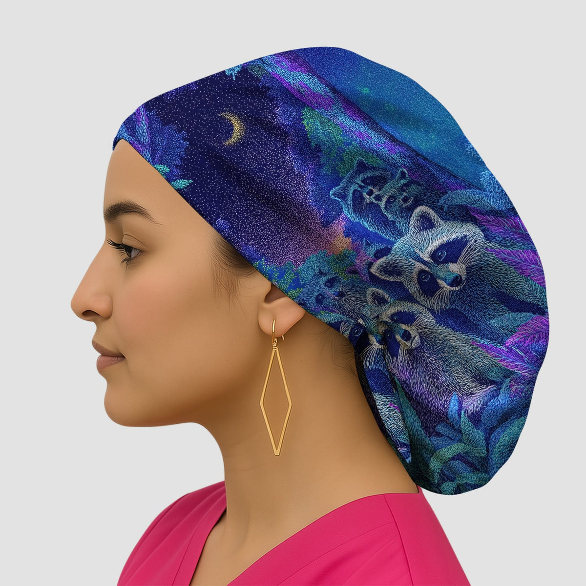 Moonlit Raccoon Scrub Cap