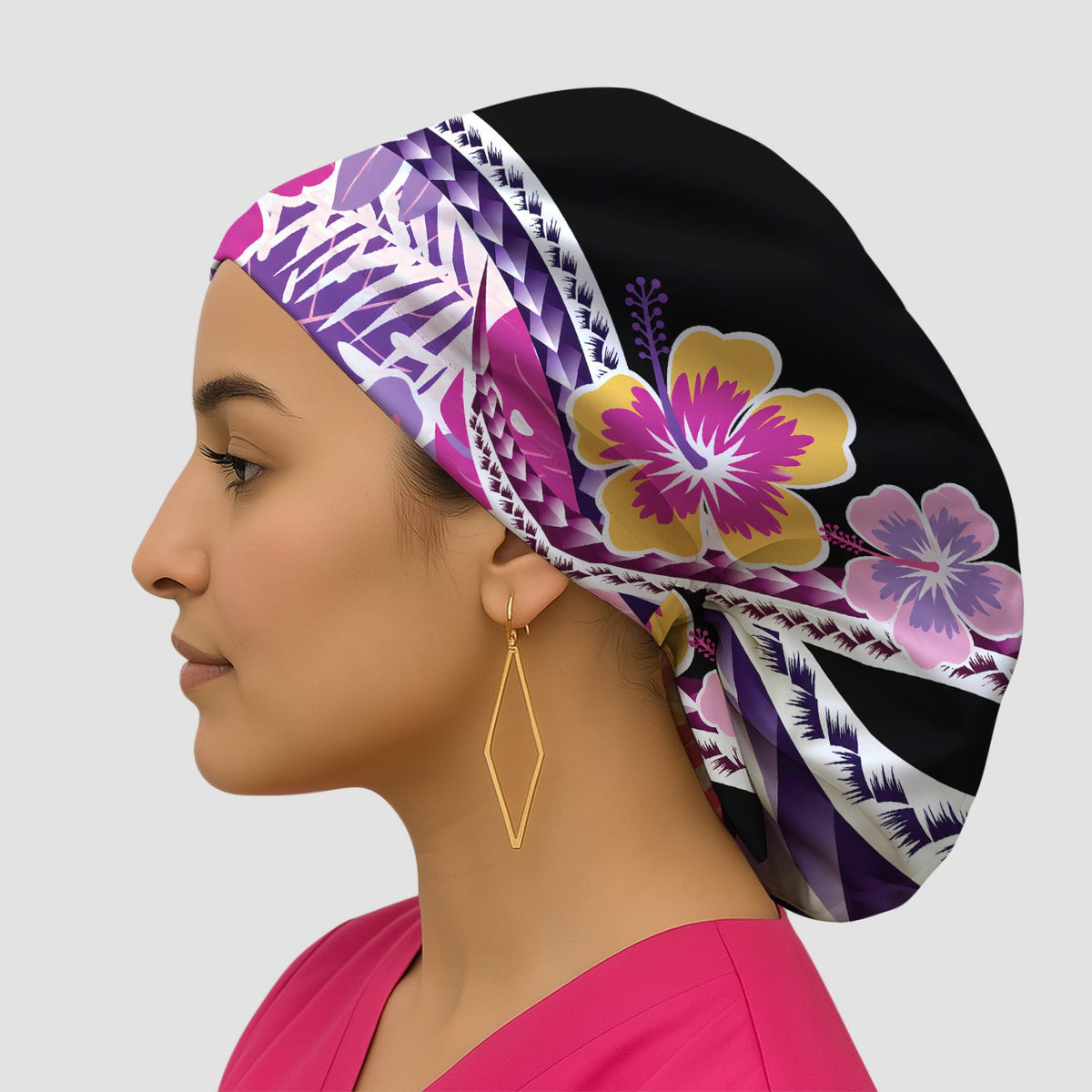 Tropical Hibiscus Leaf Nurse Scrub Cap