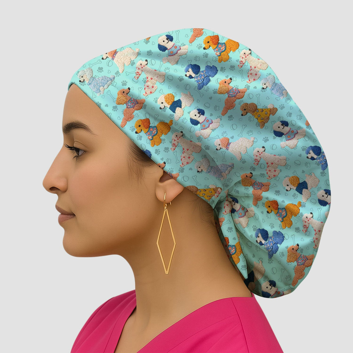 Colorful Poodle Scrub Cap
