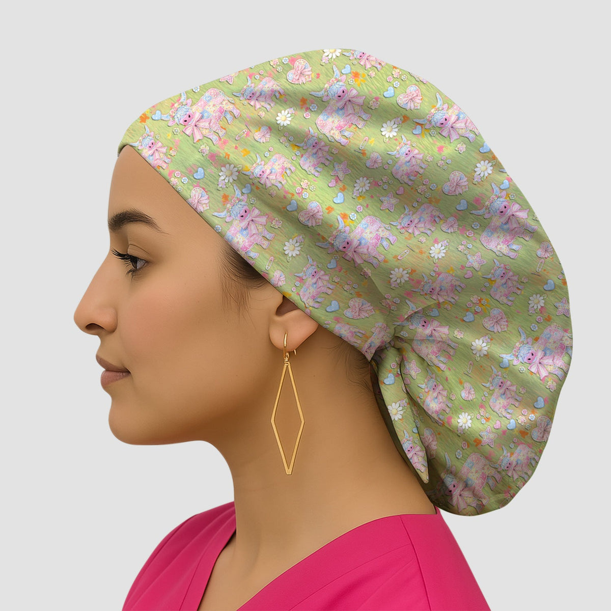 Girly Cow Daisy Pastel Scrub Cap