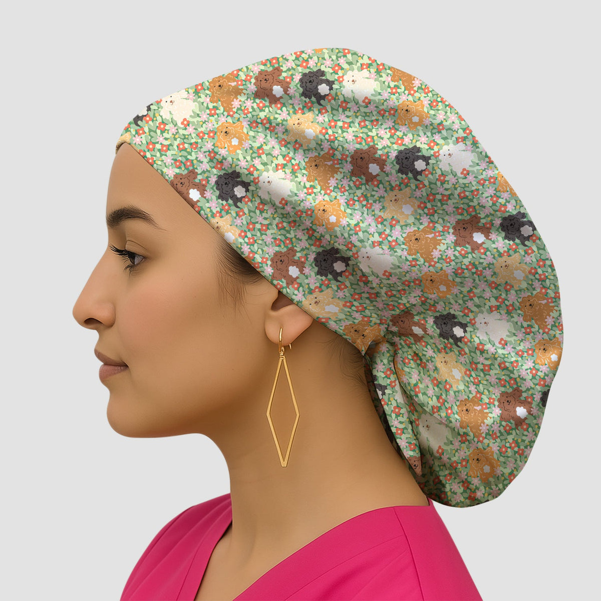 Poodle Dogs Floral Scrub Cap