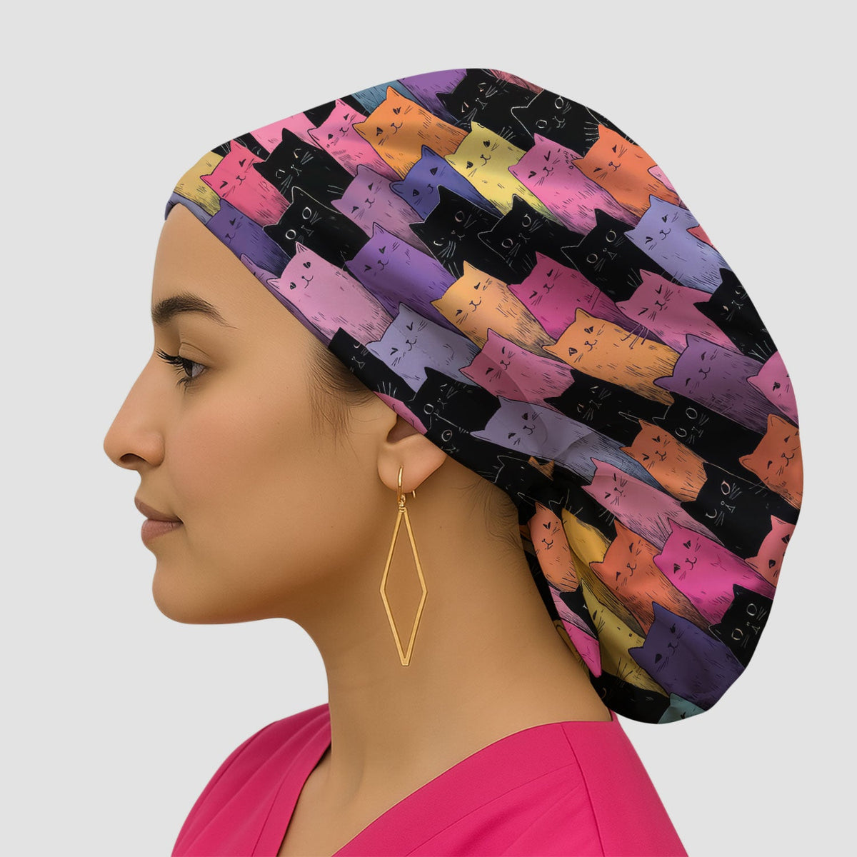 Colorful Cat Art Scrub Cap