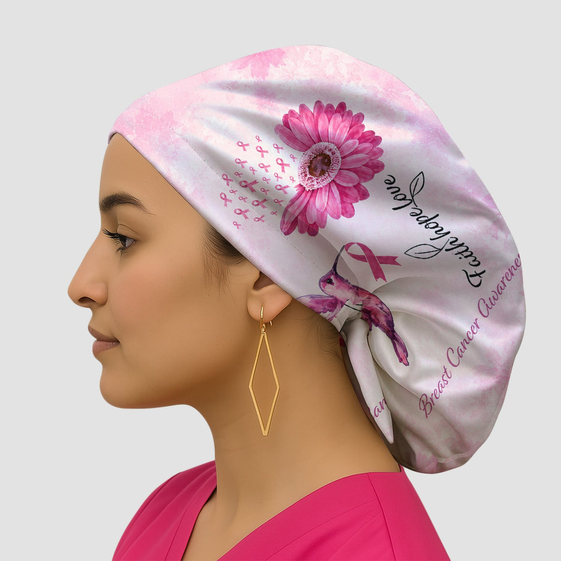 Breast Cancer Awareness Hummingbird Scrub Cap