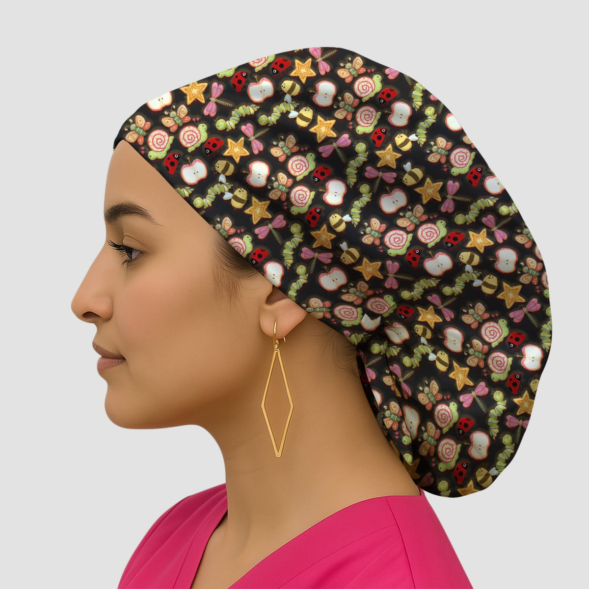 Snail Ladybug Caterpillar Apple Garden Scrub Cap