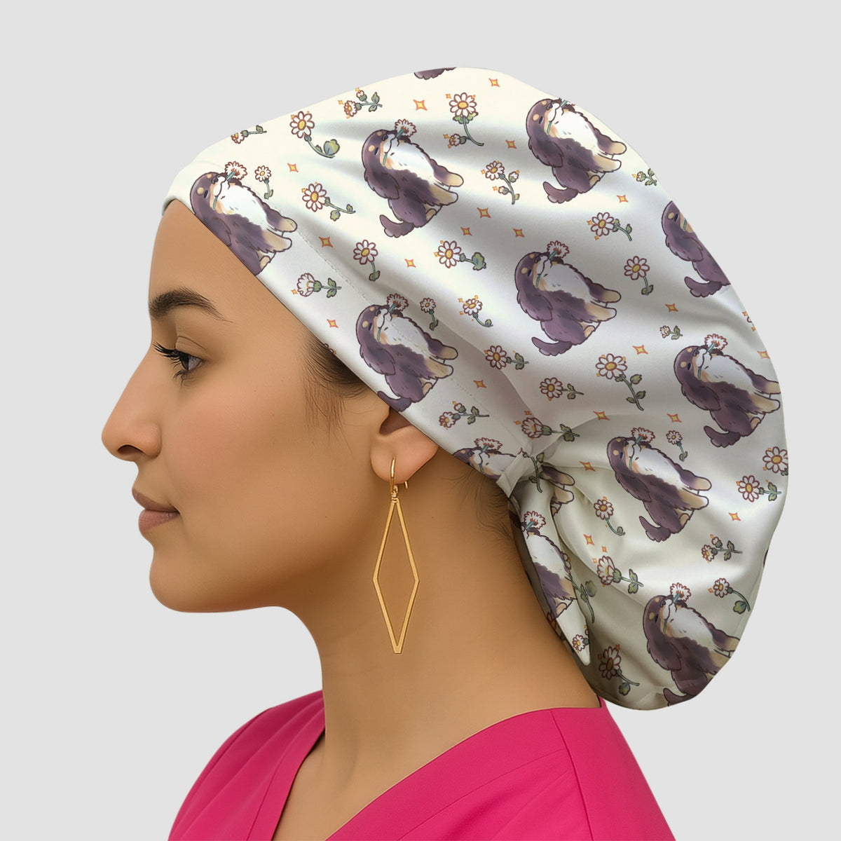 Floral Otter Daisy Scrub Cap