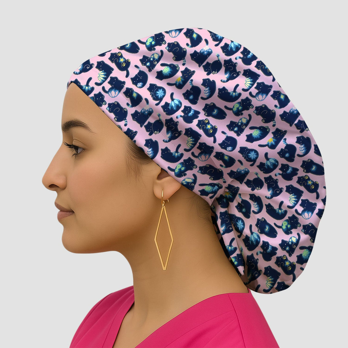 Midnight Black Cat Scrub Cap