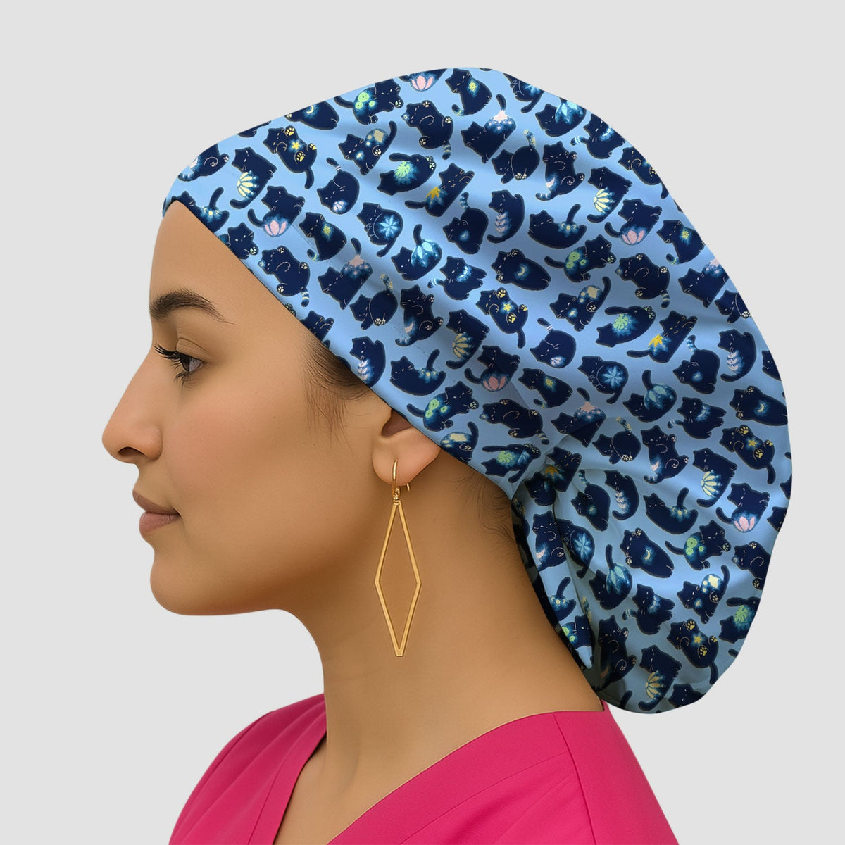Midnight Black Cat Scrub Cap