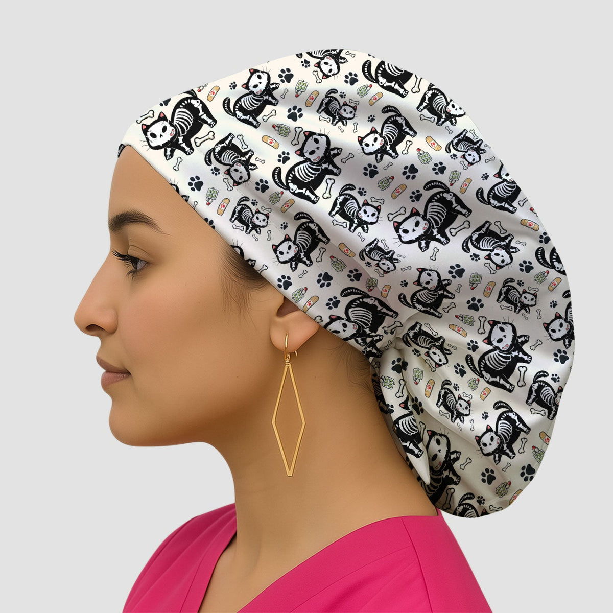 Skeleton Cat Medical Scrub Cap