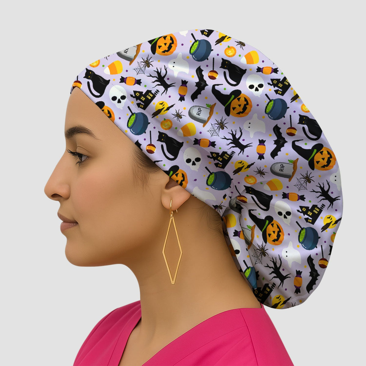 Ghost Pumpkin Witch Scrub Cap - Halloween Gift For Nurse