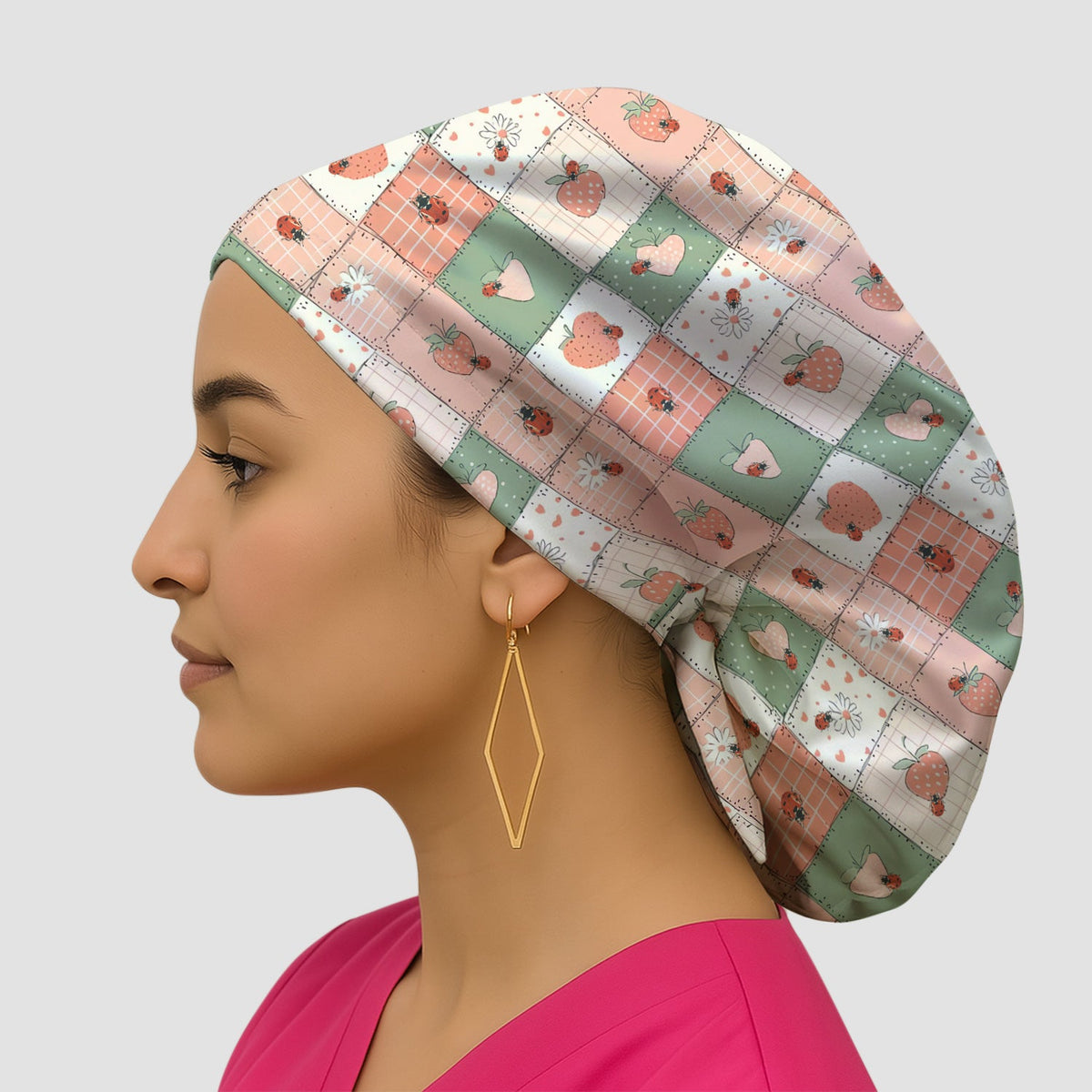 Strawberry Ladybug Patchwork Scrub Cap