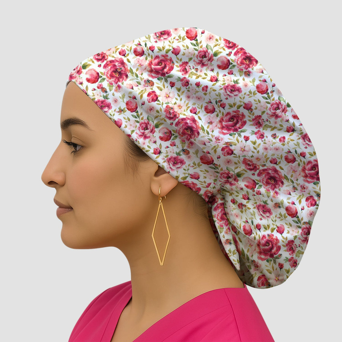 Pink Rose Ladybug Garden Scrub Cap