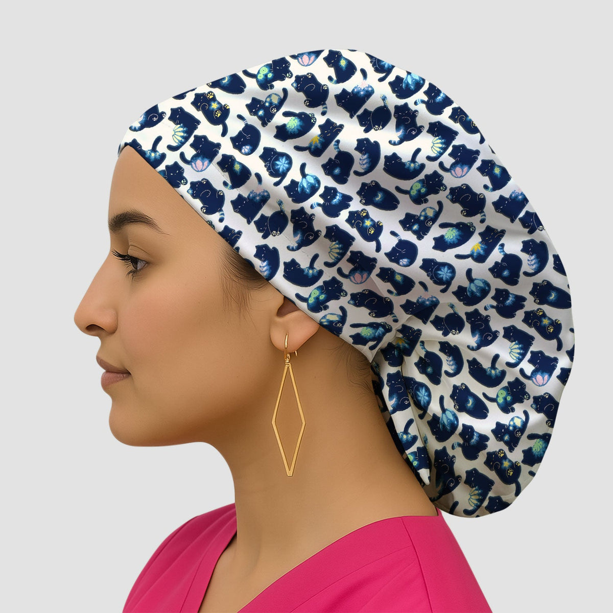 Midnight Black Cat Scrub Cap