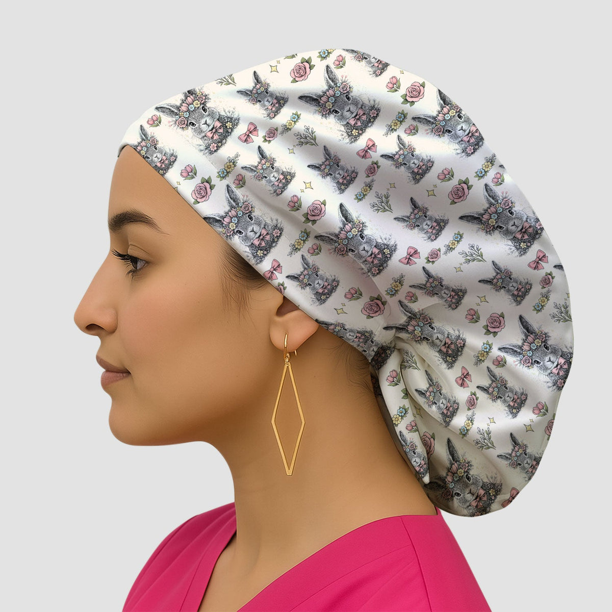 Vintage Floral Bunny Scrub Cap