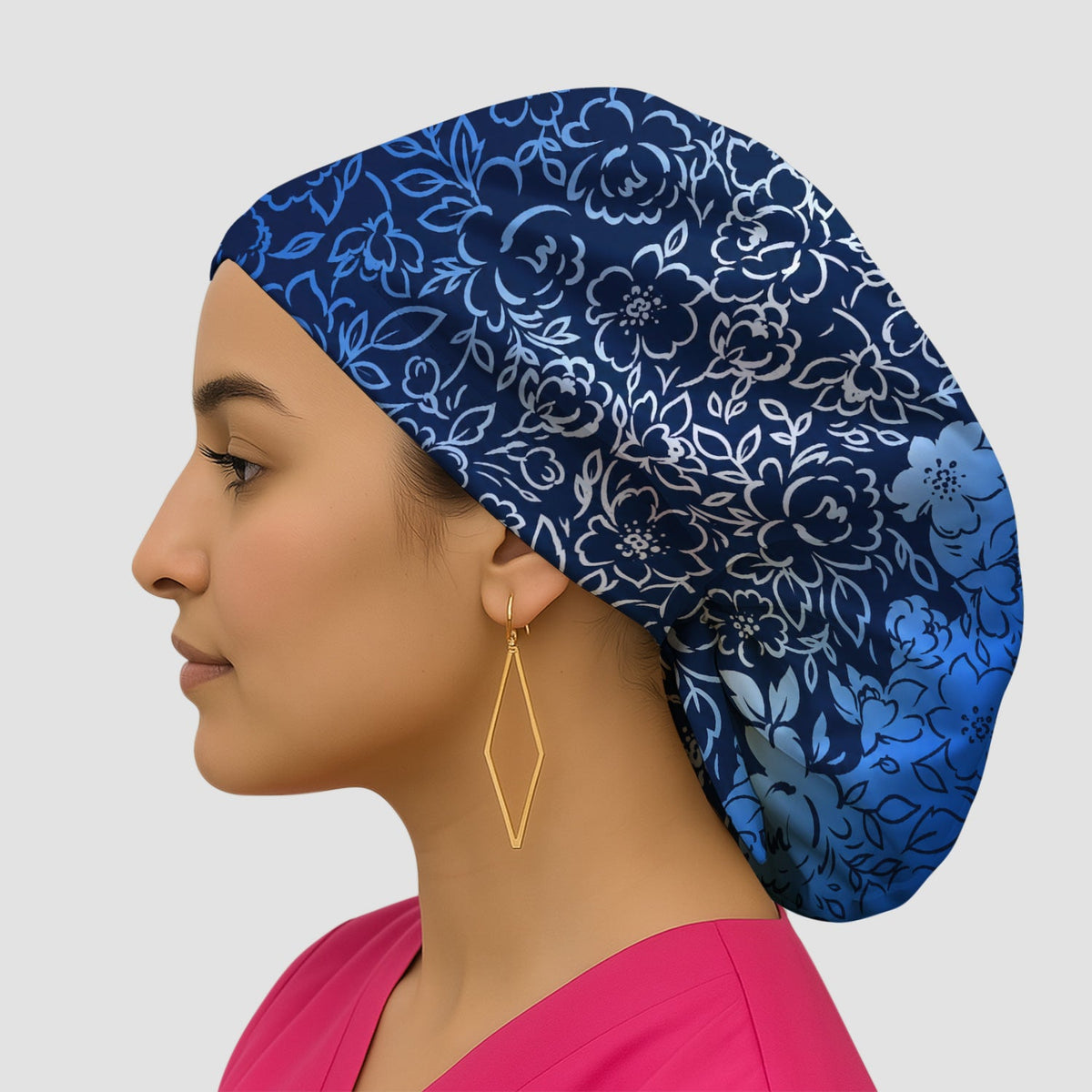 Navy Botanical Flower Scrub Cap