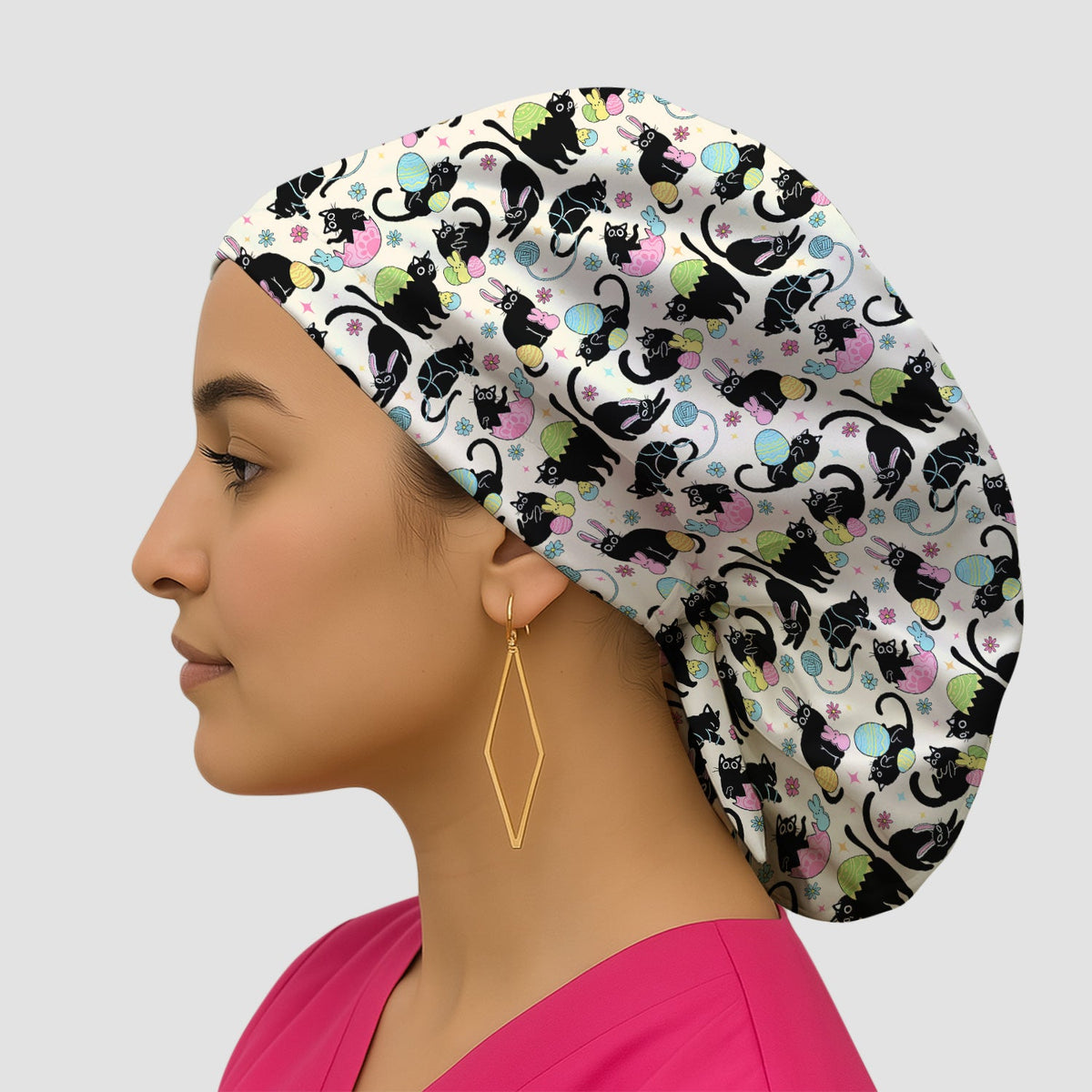 Black Cat Egg Scrub Cap - Easter Gift