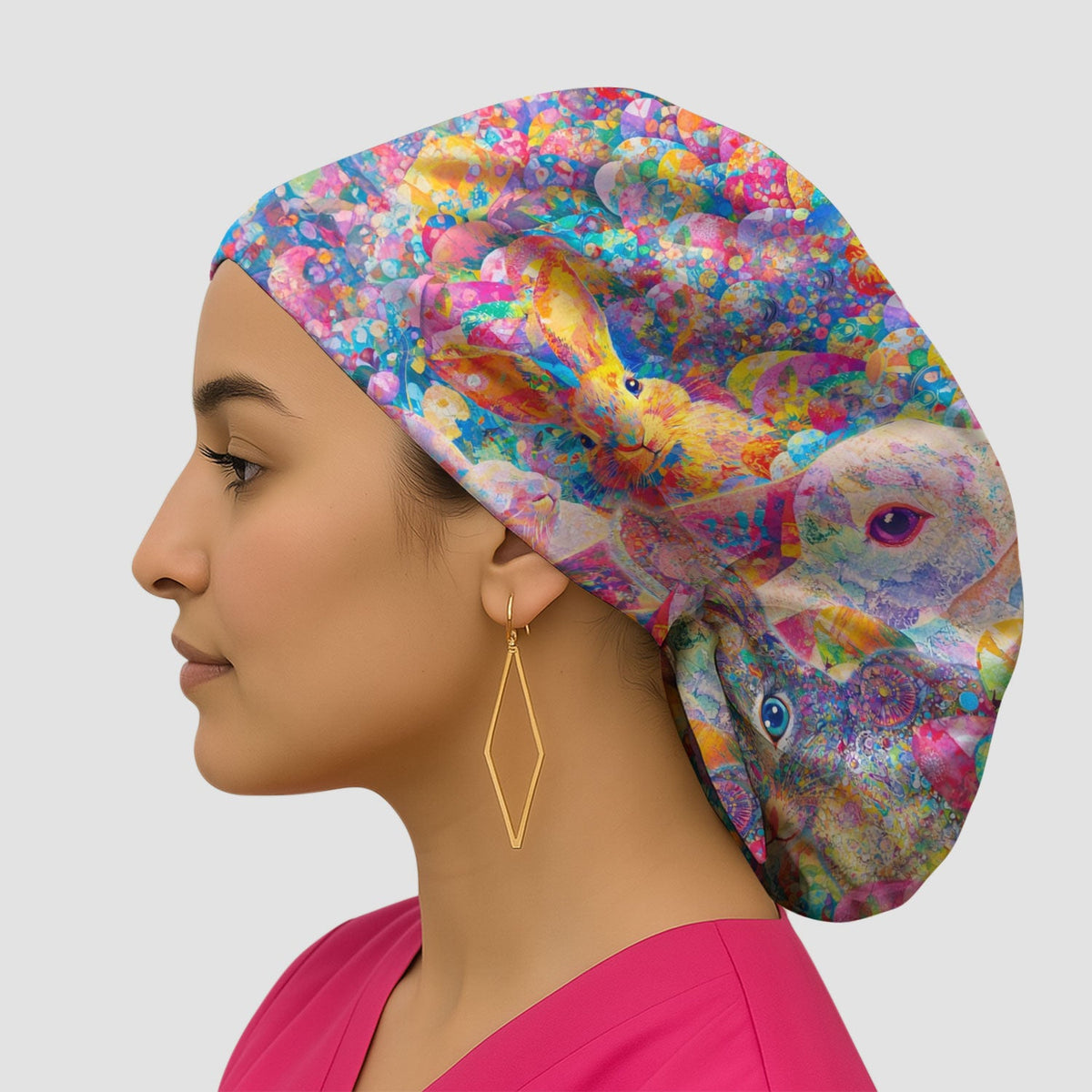 Colorful Artistic Bunny Scrub Cap