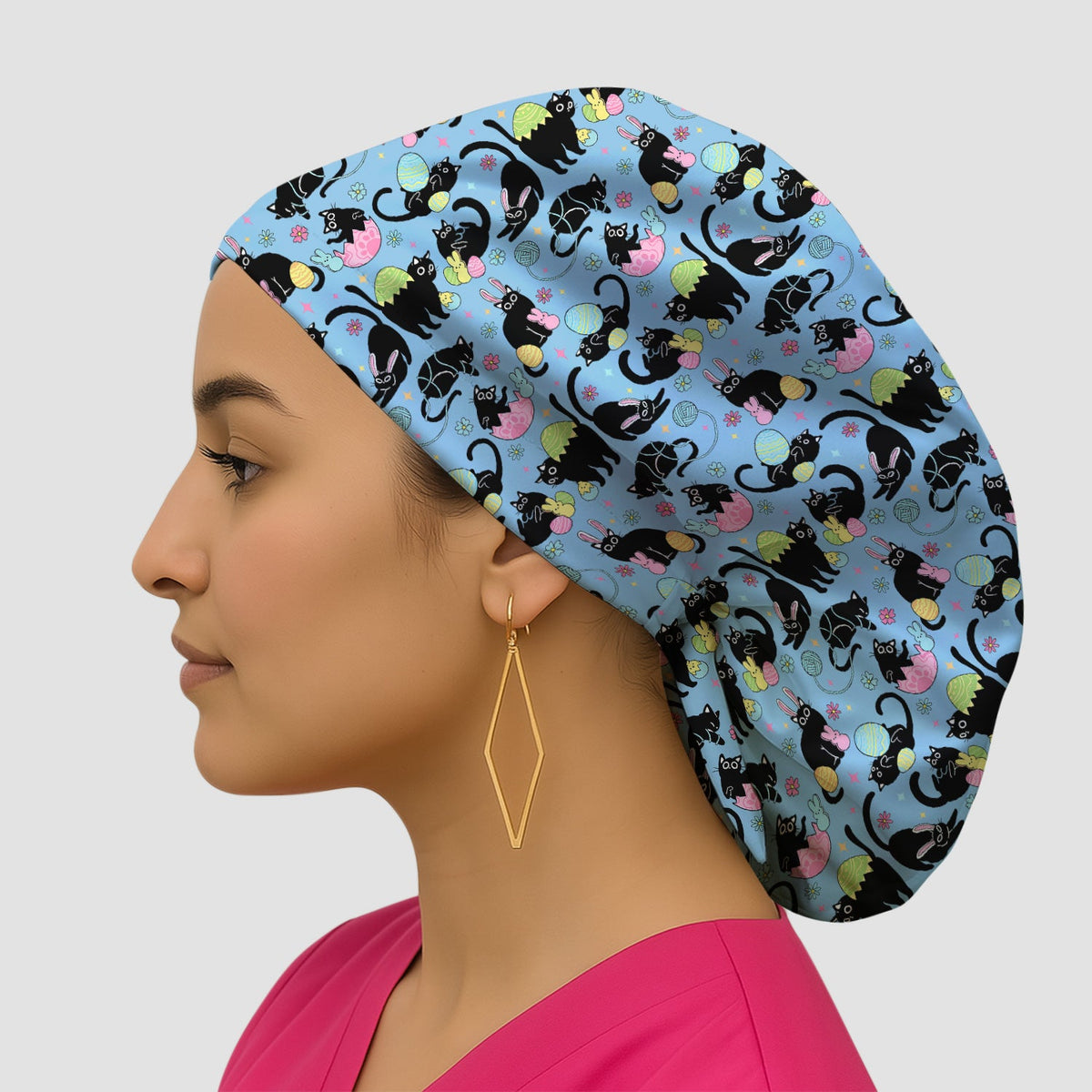 Black Cat Egg Scrub Cap - Easter Gift